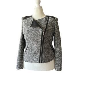 Calvin Klein Moto Black/White Fitted Faux Leather Jacket Women's Size L Career